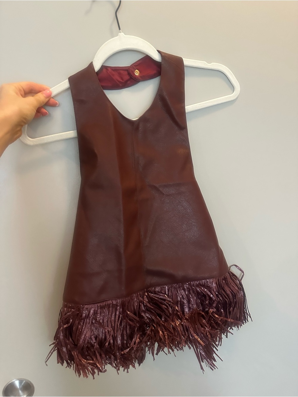 Faux  Leather Fringe top in Deep Brown